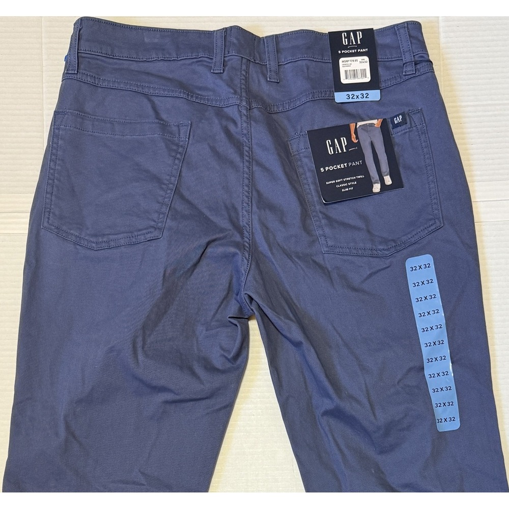 GAP - Men's Blue Slim Fit Classic Style 5 Pocket Stretch Pants - Size 32x32  NWT